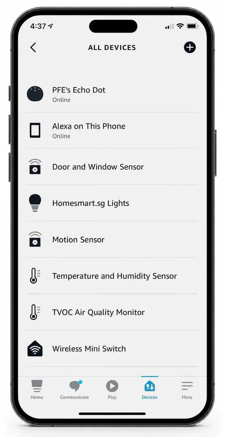 Amazon Alexa app controls on a smartphone