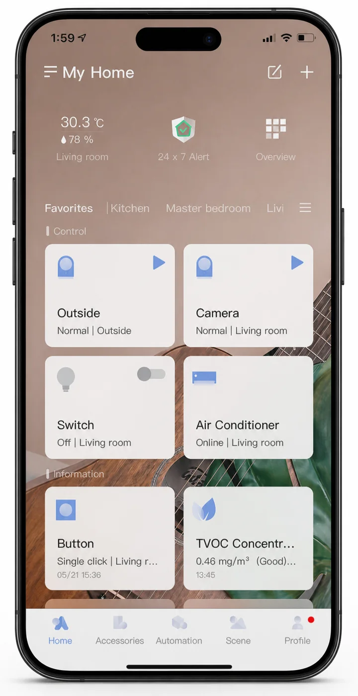 Aqara Home app controls on a smartphone