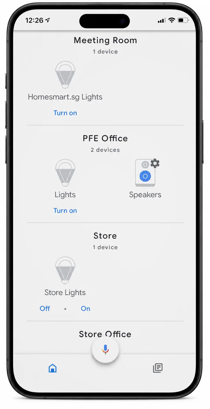 Google Home app controls on a smartphone